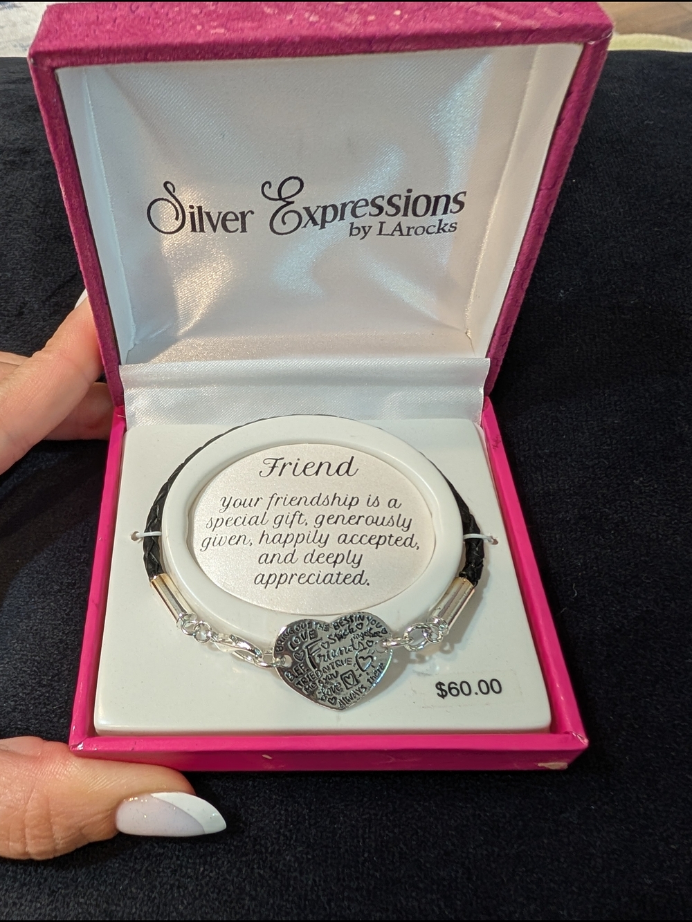 Silver Expressions Heart Friendship Bracelet - Black